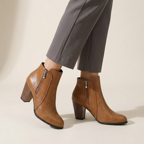 Women’s Tan Side-Zip Ankle Boots