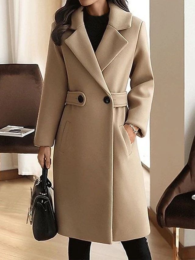 Women's Belted Long Overcoat with Notch Lapel | Grace