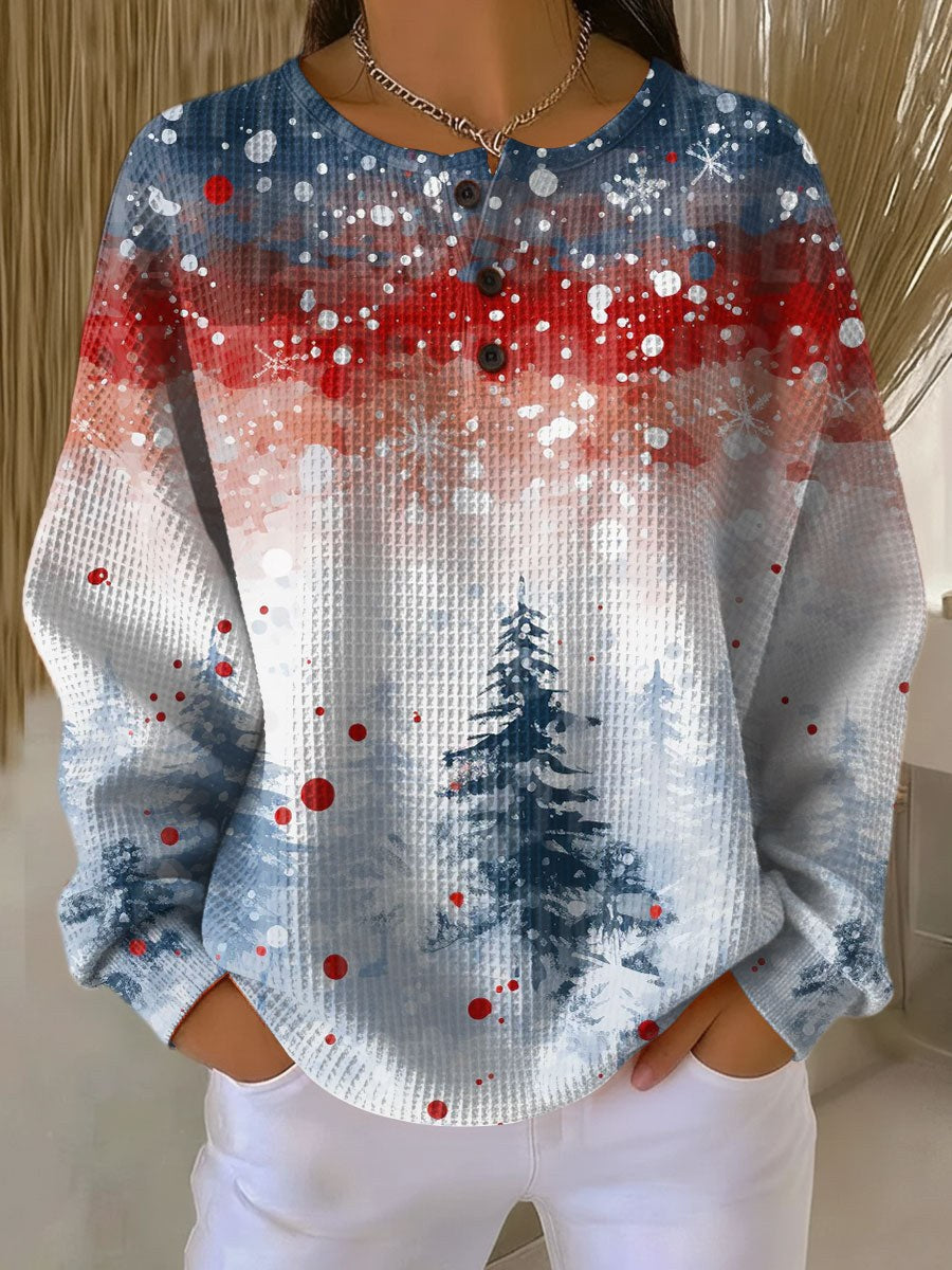 Women's Christmas Jumper - Pine Tree Waffle Knit Top | Serena