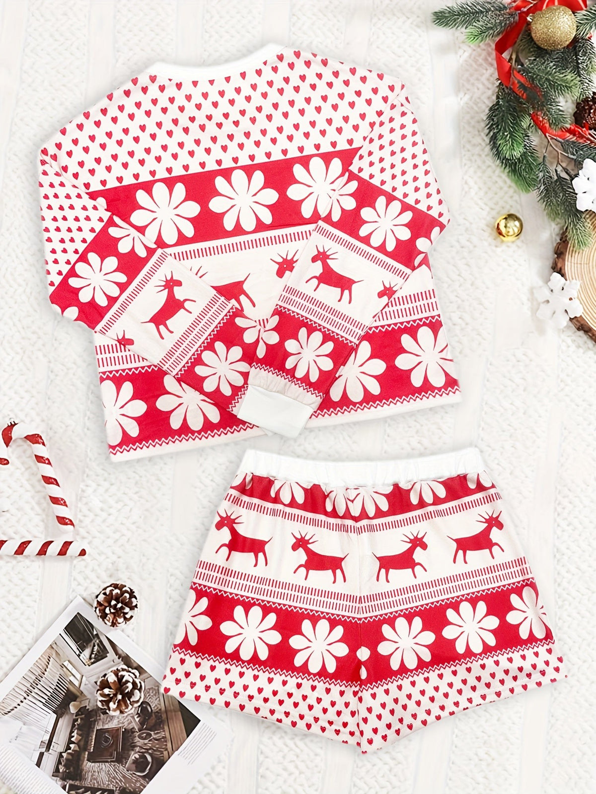 Women's Christmas Pyjamas Reindeer Knit Two-Piece Set | Rowena