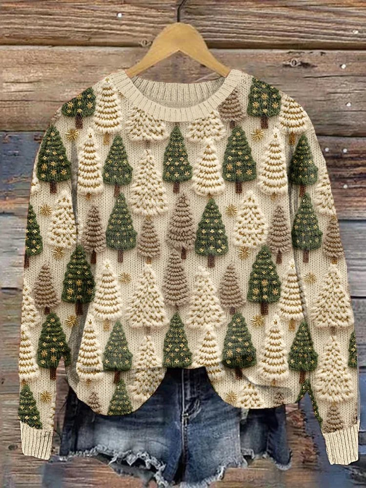 Women's Christmas Tree Embroidered Oversized Knit Jumper | Rose
