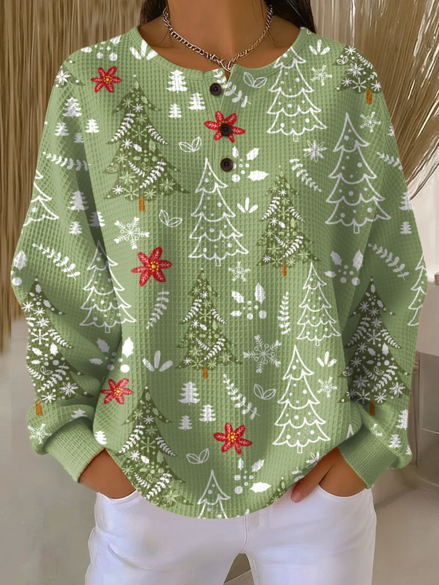 Women's Christmas Tree Print Waffle Knit Jumper | Ivy
