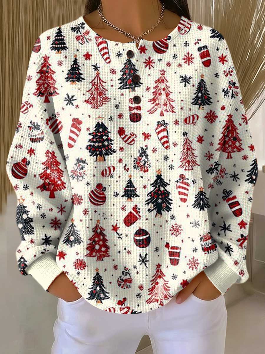 Women's Christmas Waffle Knit Jumper with Button Neck | Nicole