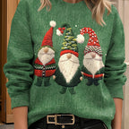 Women's Embroidered Gnome Christmas Jumper, Oversized Crew Neck | Adeline