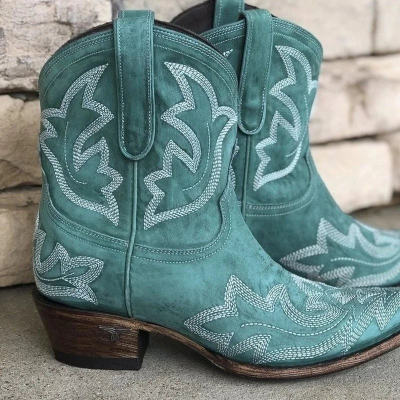 Women's Embroidered Western Cowboy Ankle Boots | Zoe