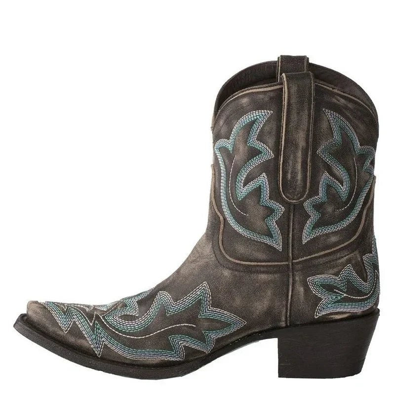 Women's Embroidered Western Cowboy Ankle Boots | Zoe