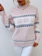 Women's Fair Isle Snowflake Mock Neck Oversized Knit Jumper | Josephine