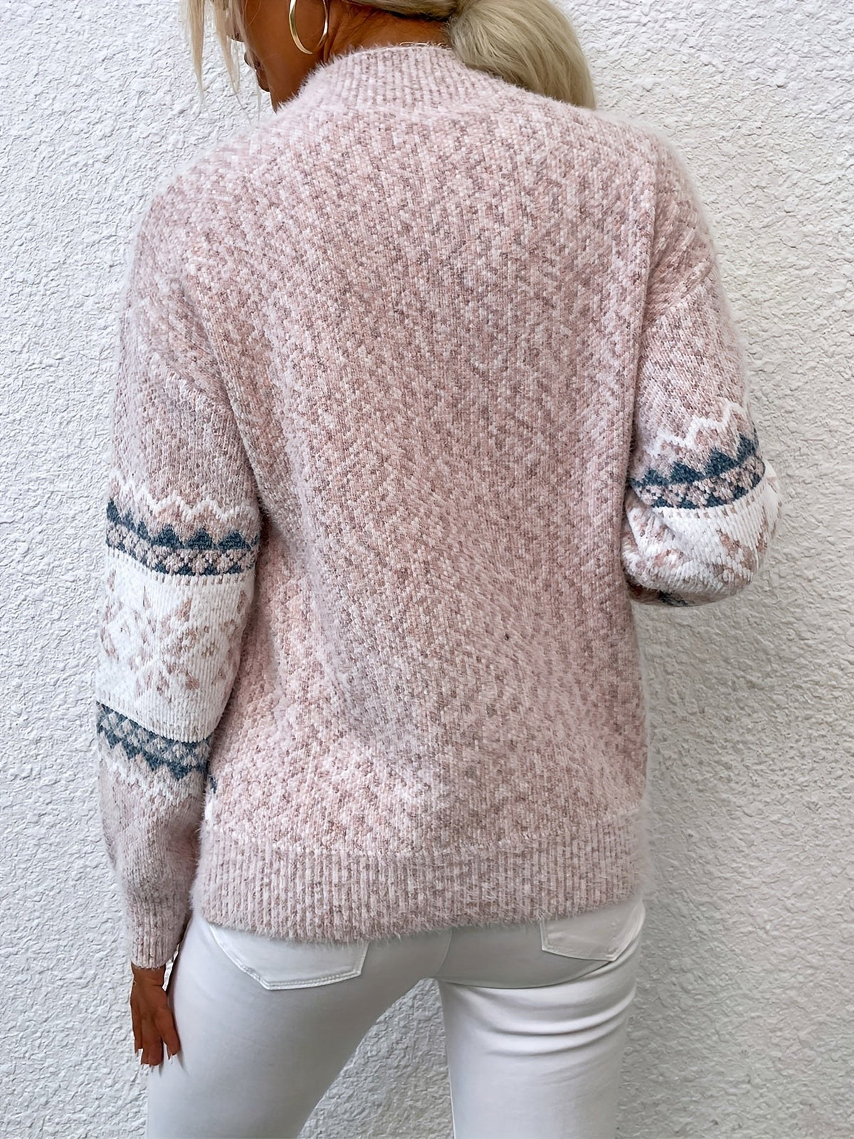 Women's Fair Isle Snowflake Mock Neck Oversized Knit Jumper | Josephine