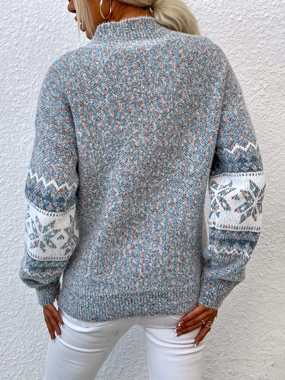 Women's Fair Isle Snowflake Mock Neck Oversized Knit Jumper | Josephine
