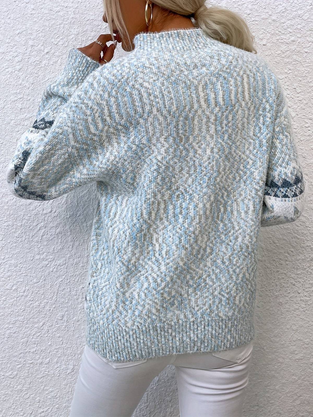 Women's Fair Isle Snowflake Mock Neck Oversized Knit Jumper | Josephine