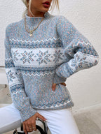 Women's Fair Isle Snowflake Mock Neck Oversized Knit Jumper | Josephine