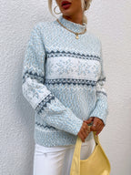 Women's Fair Isle Snowflake Mock Neck Oversized Knit Jumper | Josephine