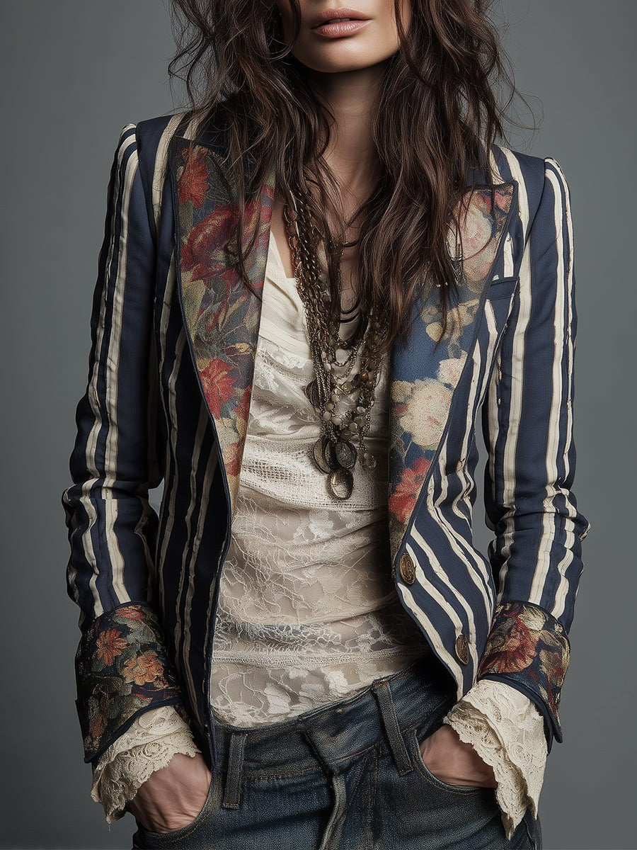 Women's Floral Print Striped Blazer | Stella
