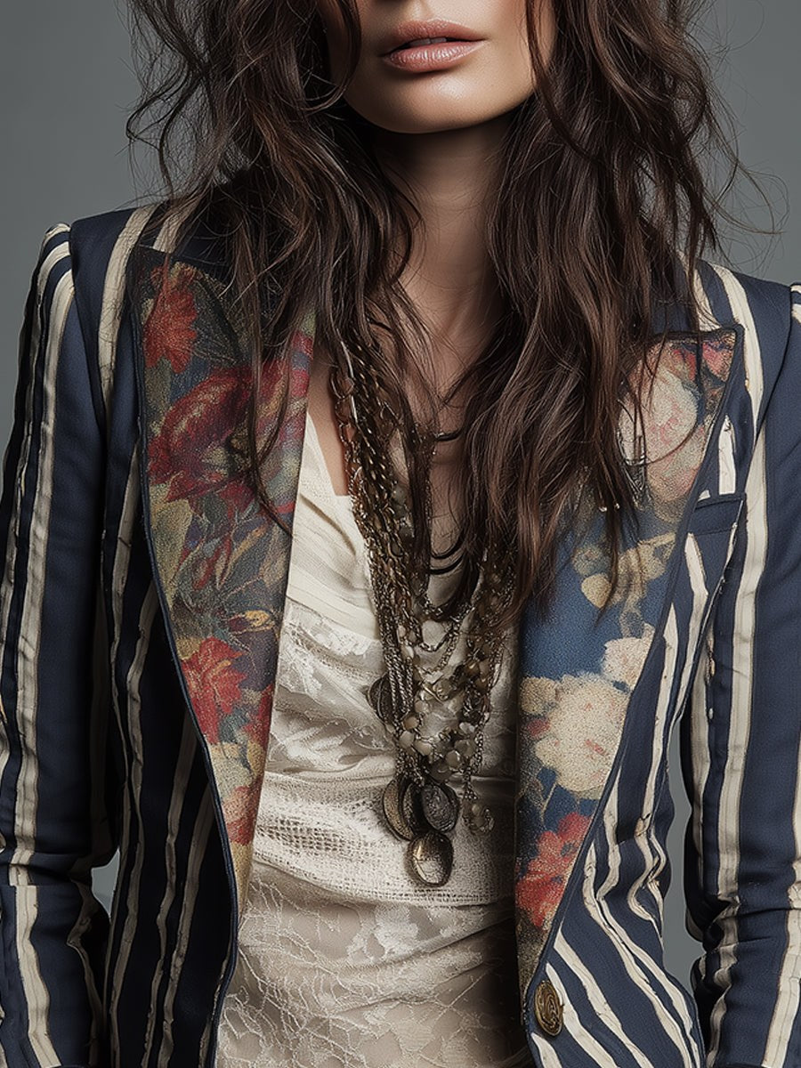 Women's Floral Print Striped Blazer | Stella
