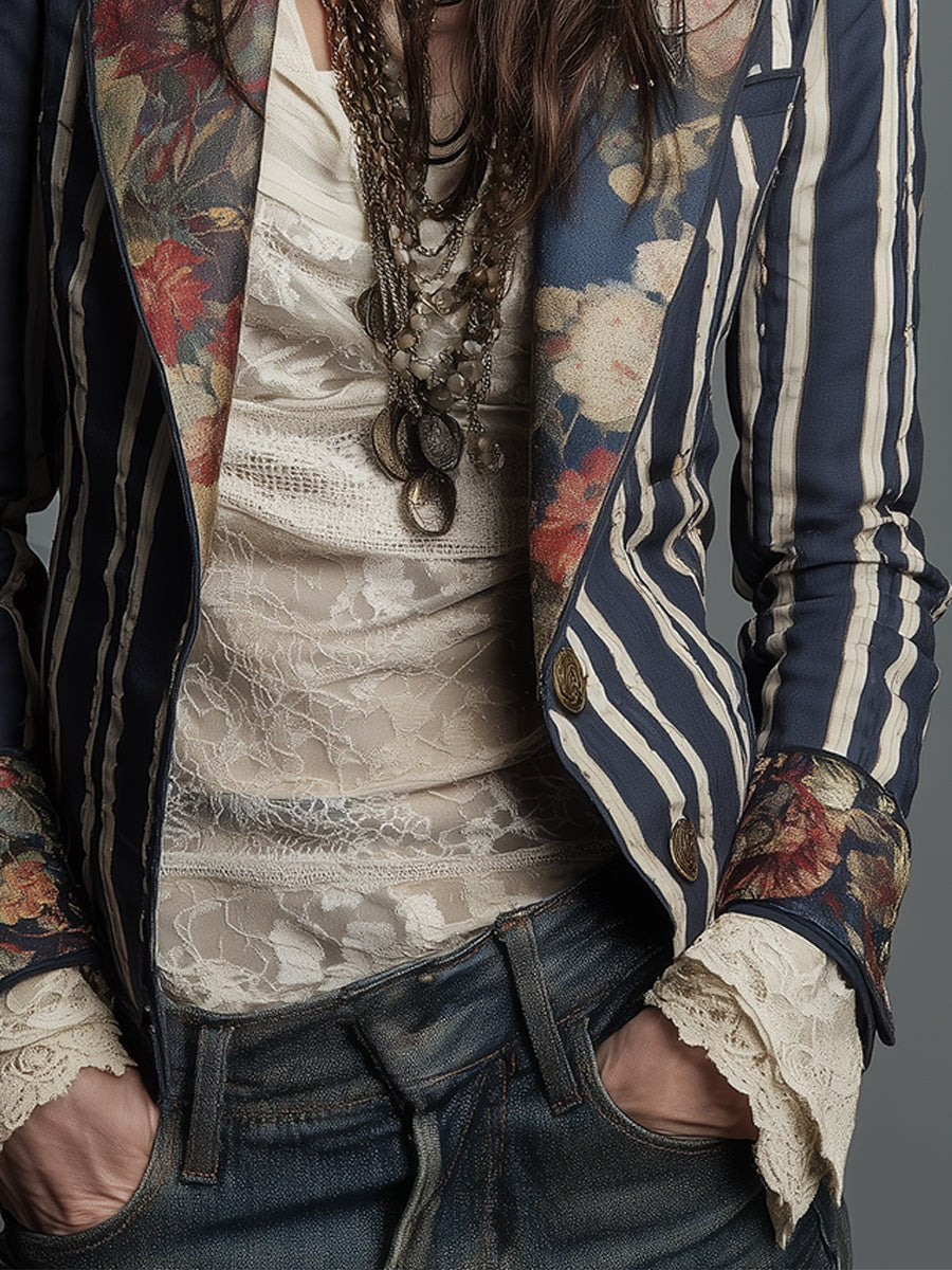 Women's Floral Print Striped Blazer | Stella