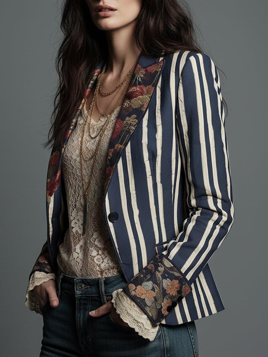 Women's Floral Print Striped Blazer | Stella