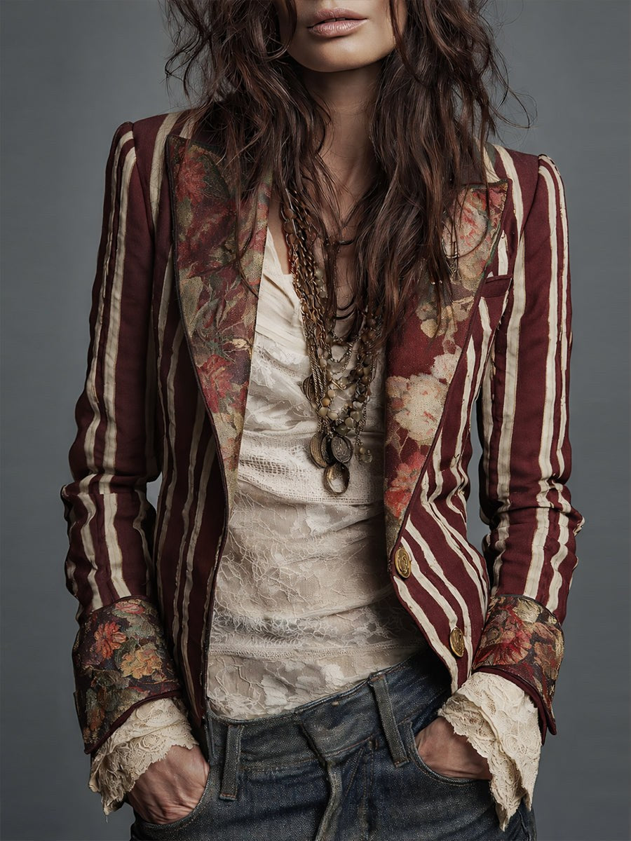 Women's Floral Print Striped Blazer | Stella