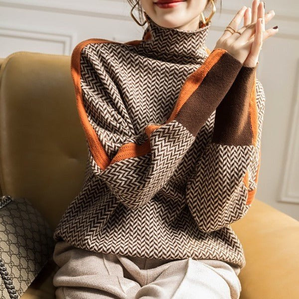 Women's Herringbone Knit Turtleneck Jumper | Molly