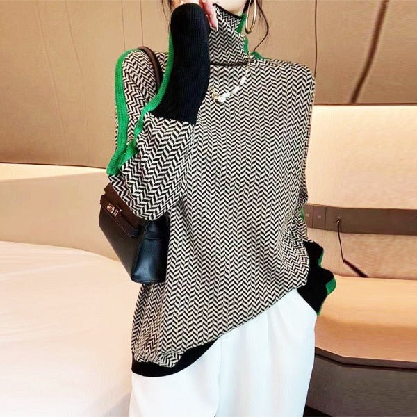 Women's Herringbone Knit Turtleneck Jumper | Molly