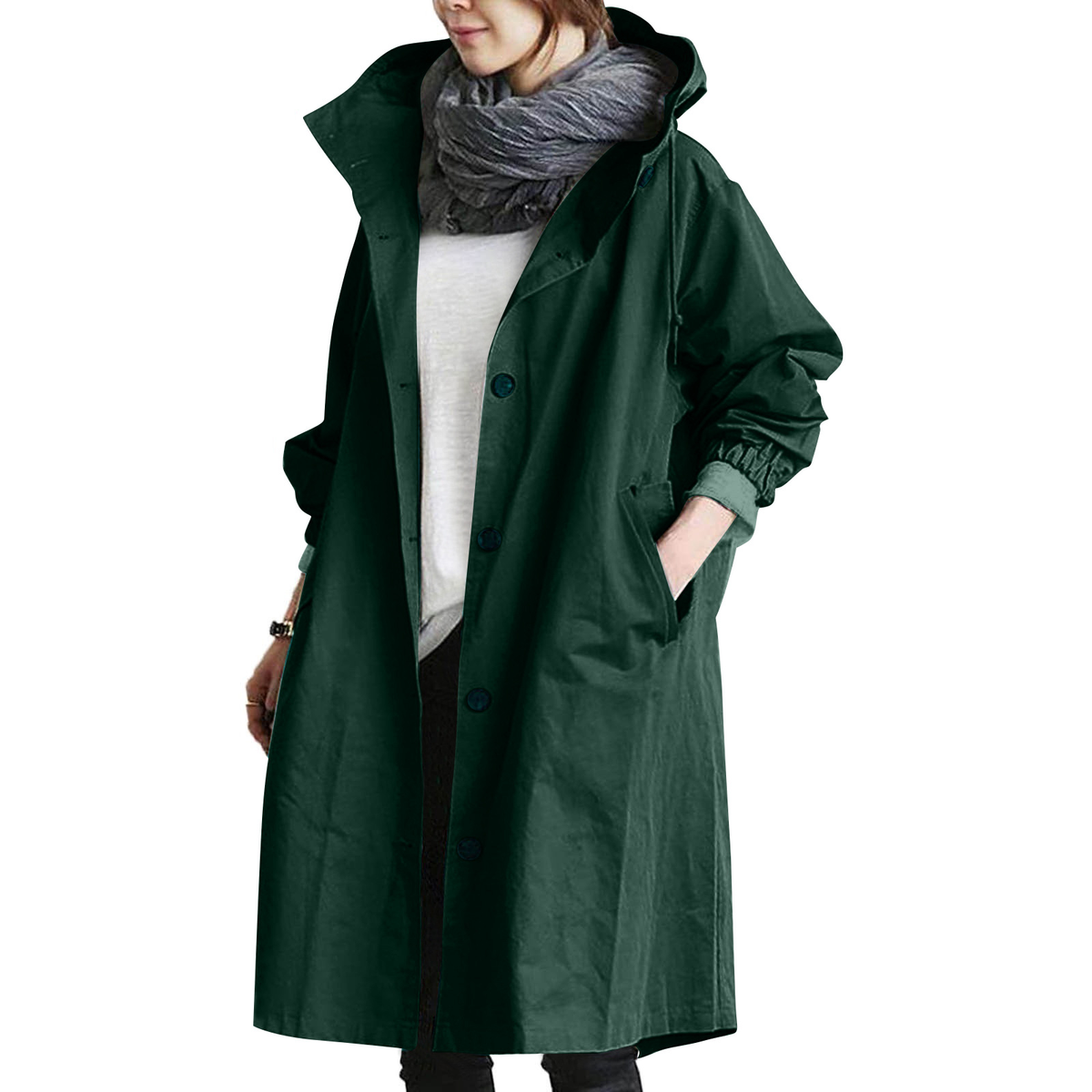Women's Hooded Long Coat with A-Line Silhouette | Millie