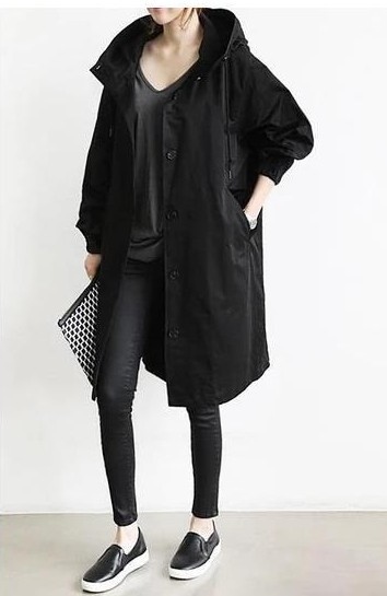Women's Hooded Long Coat with A-Line Silhouette | Millie