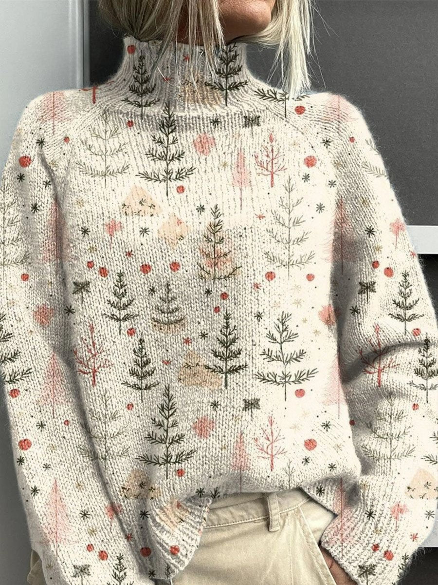 Women's Oversized Christmas Tree Print Turtleneck Jumper | Elsie