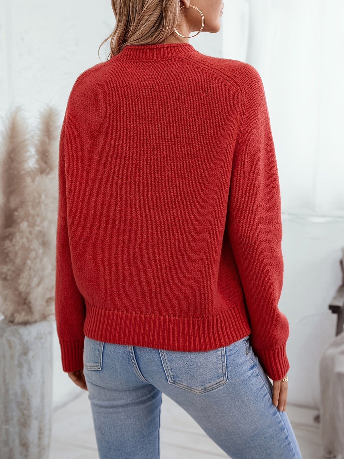 Women's Red Christmas Tree Knit Jumper, Crew Neck Pullover | Vanessa