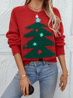 Women's Red Christmas Tree Knit Jumper, Crew Neck Pullover | Vanessa