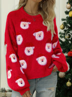 Women's Red Santa Print Christmas Jumper - Oversized Knit | Naomi