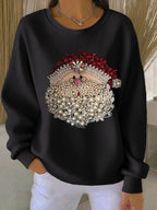 Women's Santa Sequin Pearl Beaded Ribbed Christmas Jumper | Leah