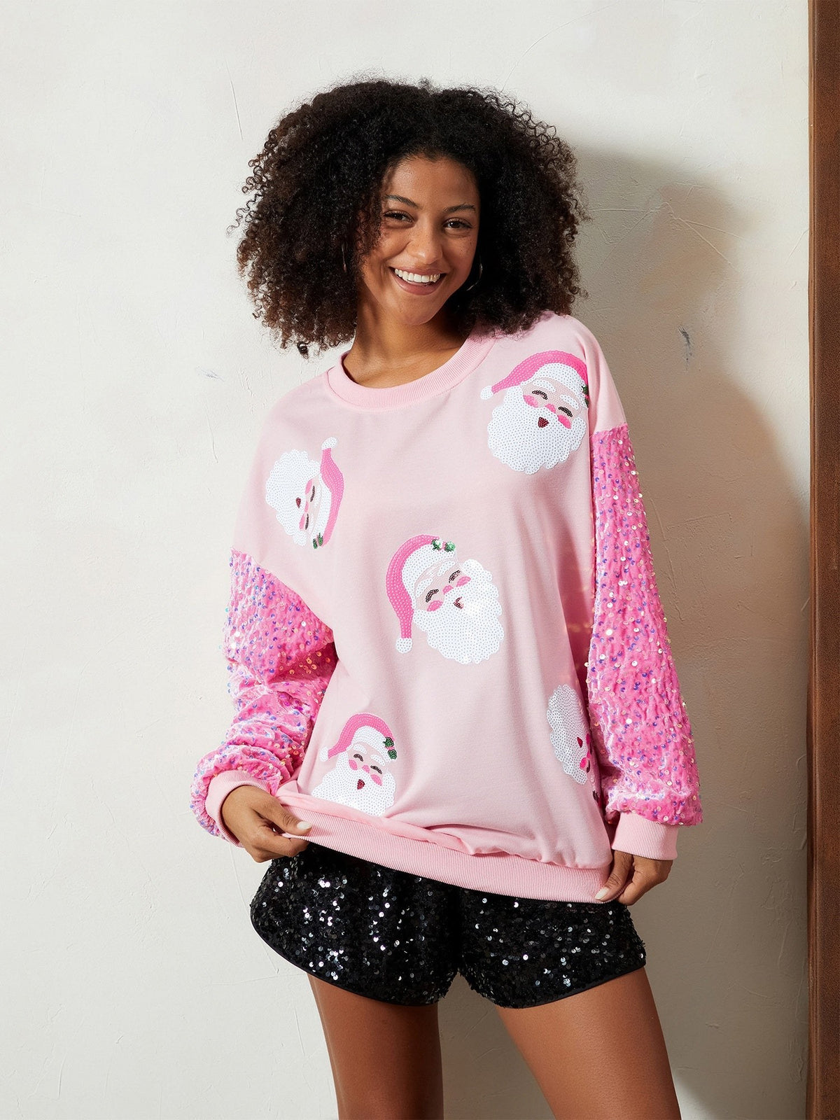 Women's Sequin Santa Christmas Jumper - Oversized Knit | Zoey