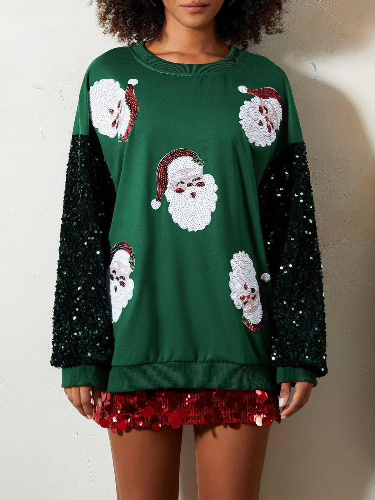 Women's Sequin Santa Christmas Jumper - Oversized Knit | Zoey
