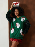 Women's Sequin Santa Christmas Jumper - Oversized Knit | Zoey